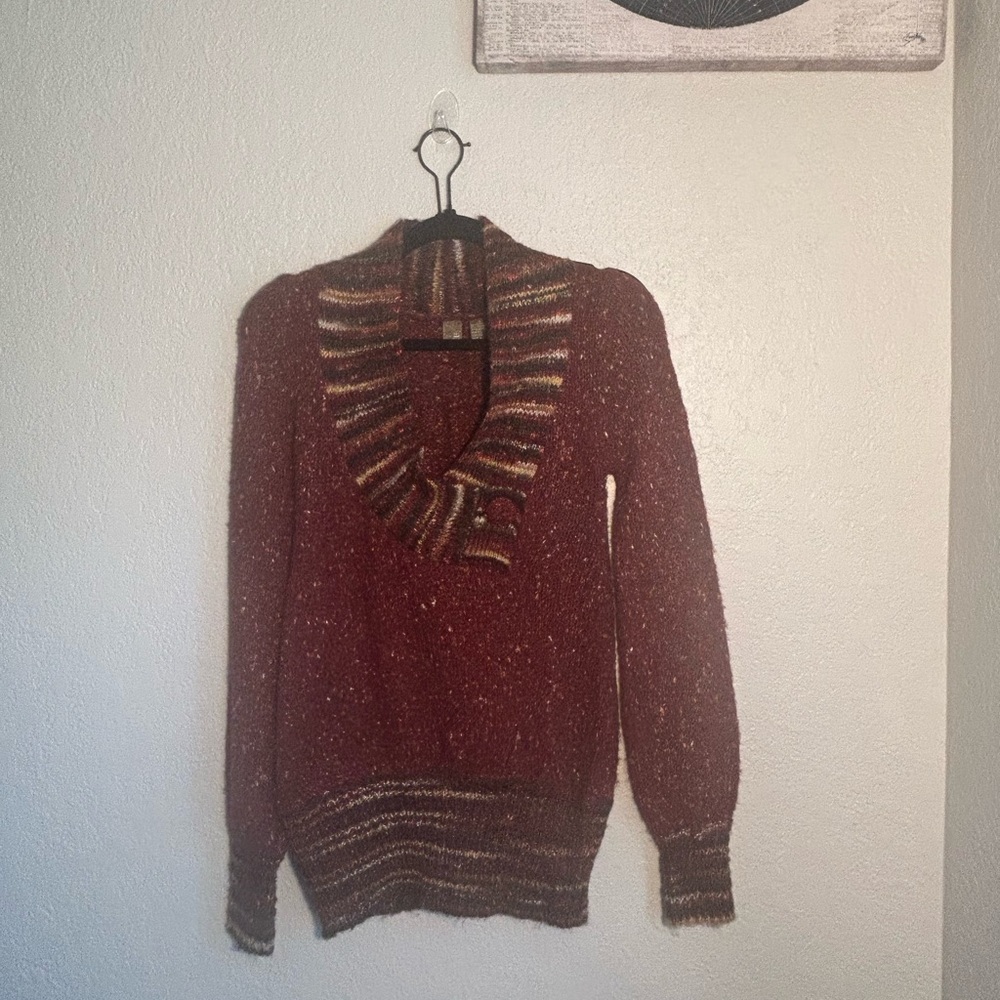 BKE Maroon Sweater with Striped Details Size Small